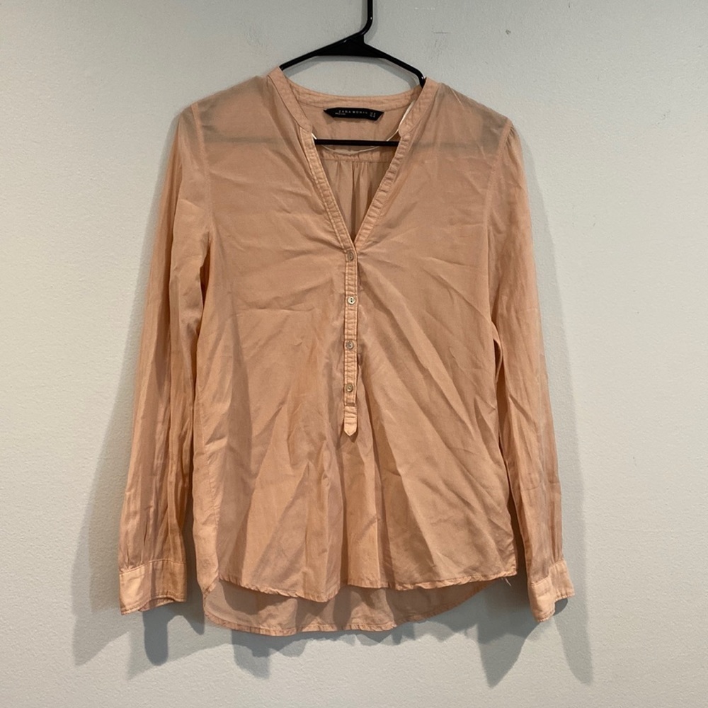 Light Salmon Colored Zara Long Sleeve Half Button Down - Medium